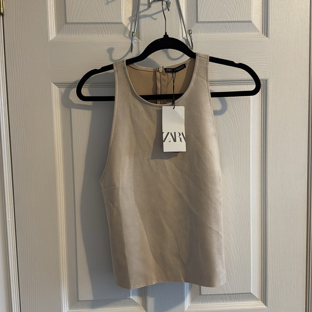 NWT Zara faux suede beige top - Picture 1 of 2